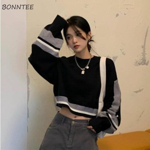 Cropped Sweaters Women Fashion Lovely Simple Ins Teenagers Ladies Knitwear All-match Autumn Basic Popular Pullovers Newest Daily