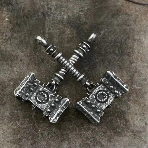 Vintage Mens Stainless Steel Necklace Pendant Viking Thors Hammer Rune Nordic Amulet Jewelry