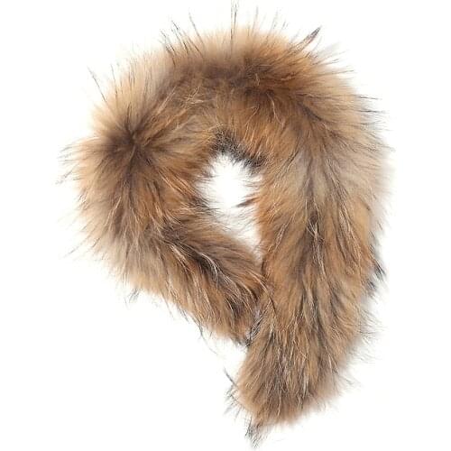 Harppihop*2021 Real Fur Collar 100% Genuine Raccoon Fur Scarf 70cm Fur Trim of Down Coat Fur Strip/Hooded
