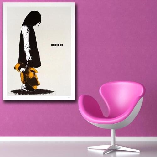 Wxkoil Wall Picture Girl with Teddy Graffiti Art Canvas Painting For Living Room Home Decor Oil Painting On Canvas No Framed