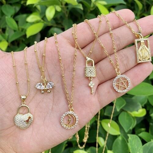 Lucky Pretty Jewelry High Quality Zircon Pendant With Fine Brass Box Chain Necklace