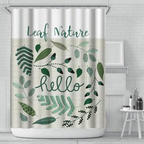 Natural Plant Leaves Shower Curtain Set with 12 Hooks Ivory Bathroom Decoration