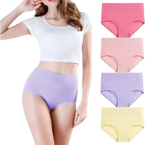 4Pcs/Lot Womens Panties With High Waist Underwear Ladies Soft Solid Cotton Briefs Large Siza Lingerie Plus Size XXXL Underpants