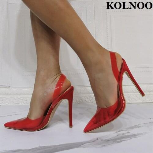 Kolnoo 2022 New Ladies High Heels Pumps Handmade Real Pictures PVC Leather Sexy Party Prom Shoes Evening Fashion Court Shoes