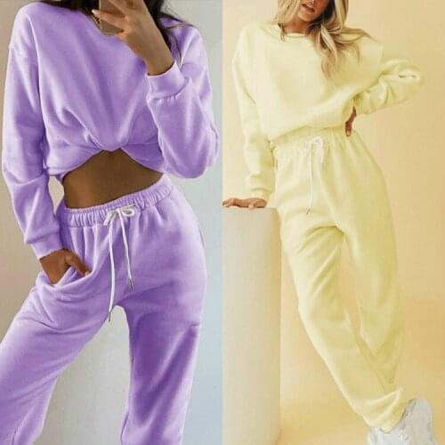2 Piece Set Women Winter Hoodie Sweatshirt Set Girl Purple Outfit Two Piece Set Pants Suit Woman Thick Sportswear Pants Suit XL