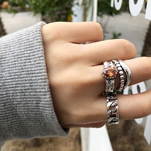Fashion Creative Irregular Hollow Design Crystal Ring For Women Silver Color Adjustable Open Finger Ring Jewelry Accessories