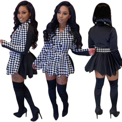 Women Ruffled White Black Dress Sexy Autumn Winter Double Breasted Long Sleeve Dresses Patchwork Pleated Mini Dress Streetwear