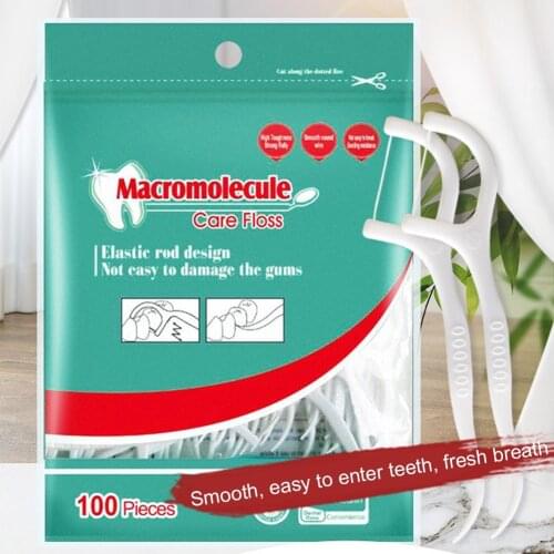 100pcs Disposable Dental Floss Picks Oral Care Tooth Stick Interdental Brush Dental Flosser for Teeth Cleaning
