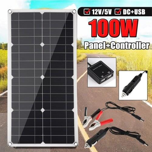 100W Dual Output Interface Waterproof Solar Board Kit Complete Sun Power Charger Waterproof Outdoor Solar Cells for Touring Car