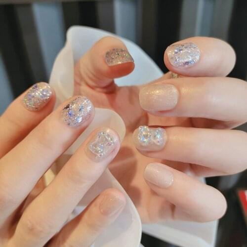 24pcs Little Bear Nail Patch Glue Type Removable Short Paragraph Fashion Manicure Save Time False Nail Patch SK88