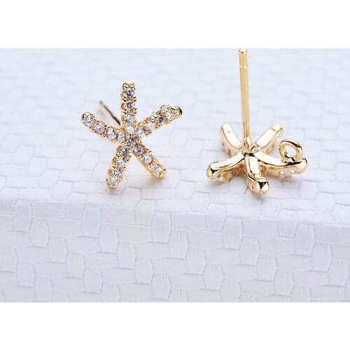 4pcs Gold Zircon Starfish Earring Making Earrings Charm Animal Ear Pins Connector