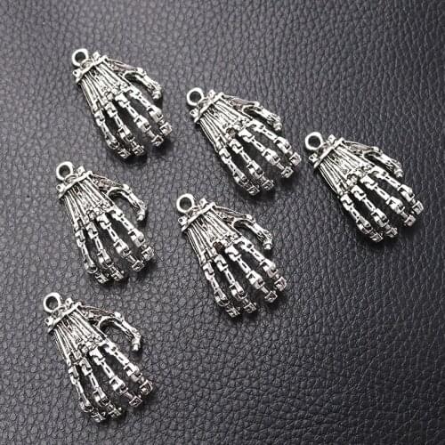 5pcs Silver Plated 3D Mechanical Palm Charm Punk Necklace Earrings Pendant DIY Metal Jewelry Handicraft Making 37*20mm A2243