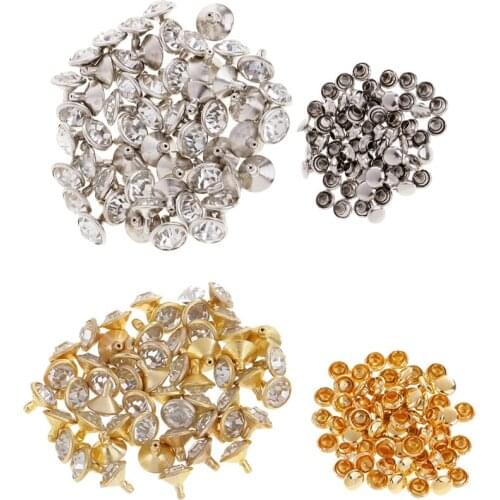 50 Pieces Rhinestone Rivets Studs Buttons for Sewing Crafts DIY Bag Clothes Shoes 7/10mm Silver/Gold Leathercrafts Accessories
