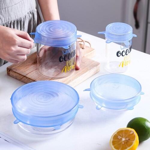 6/12PCS Reusable Fresh Keeping Seal Covers Compression Universal Silicone Stretch Lids Kitchen Accessories Use For Kitchen Food