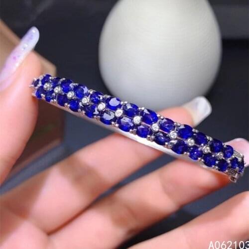 KJJEAXCMY fine jewelry 925 pure silver inlaid natural sapphire Womens exquisite luxury gemstone open Bracelet support detection