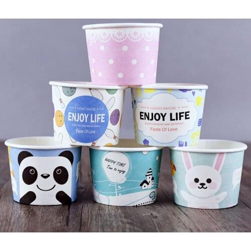 50pcs High qualty 120ml ice cream paper bowl child birthday party favors cartoon dessert cups small pudding cake box with lid