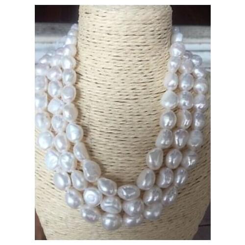 Elegant 9-10mm south sea baroque white pearl necklace50inch 14k
