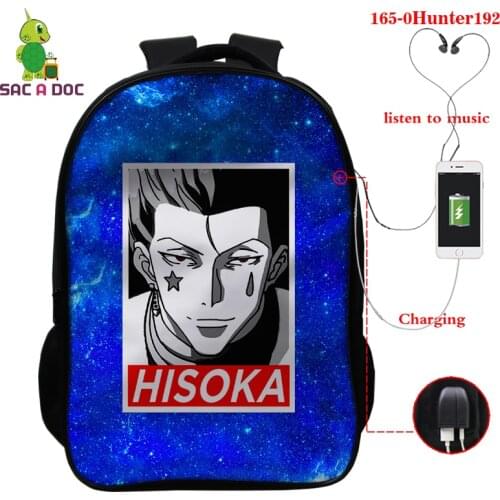 Hot 3D Print Japanese Anime Sac A Dos Hunter X Hunter Bookbag HxH Backpacks Hisoka Bag Pack for Girls Boys 16 Inch USB Schoolbag
