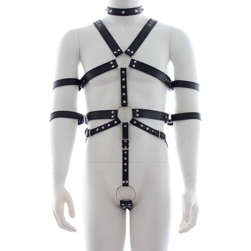 Hot Sexy Men PU Leather Full Body Sexy Adjustable Harness Belts Restraints Set Male Erotic Straps Gay Costume Bondage Lingerie