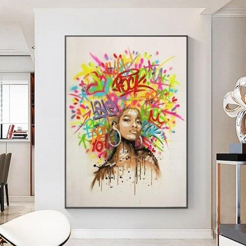 Colorful Graffiti Art Canvas Painting Abstract Girl Street Wall Art Posters and Prints Decorative Wall Picture for Living Room