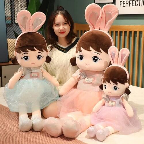 45/55/80cm Kawaii Plush Girl Dolls with Rabbit Ear Soft Stuffed Dolls Lovely Plush Toys Girl Toys Kids Birthday Valentine Gift