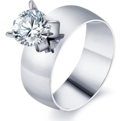 MANGOSKY Large Zircon CZ White 14KGP 316L Stainless Steel wedding finger rings men women jewelry wholesale lots