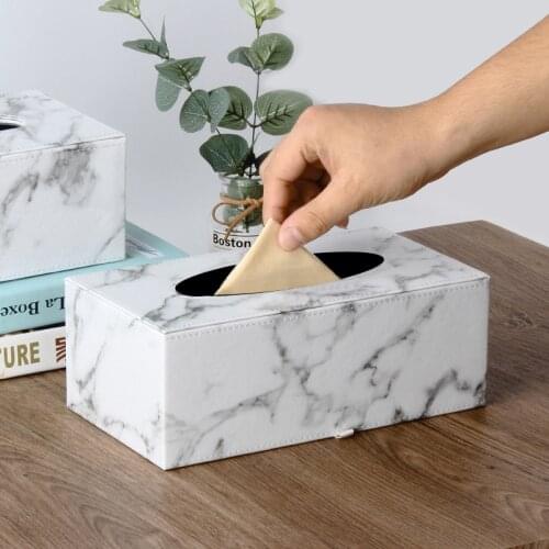 Marble Rectangular Tissue Box PU Leather Tissue Holder Toilet Paper Box Napkin Case Cover Canister Dispenser holder Desktop