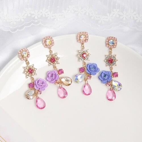MWSONYA Korea Trendy Vintage Flowers Rhinestone Pendant Earrings for Women Crystal Water Drops Earrings for Women Drop Earrings