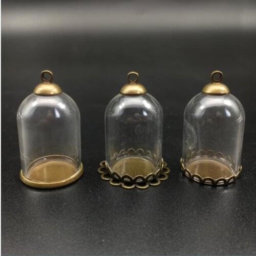 5set 25*18mm hollow glass tube with lace setting base beads cap set glass vials pendant glass bottle jewelry findings display