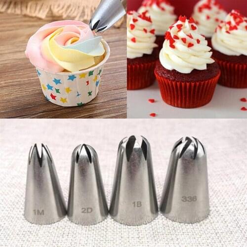 4PCS Rose Flower Cake Decorating Tips Cream Icing Piping Fondant Nozzle Pastry Tools Fondant Decorating Tool #1M#2D#1B#336