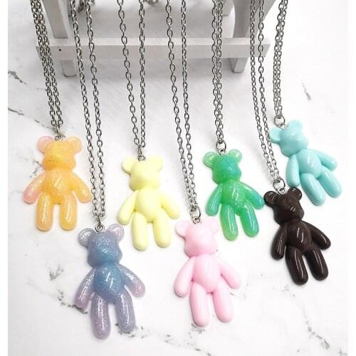 2020 New 7 Color Fashion Cute Bear Pendant Necklace Childrens Birthday Gift Necklace Jewelry Bear Gift