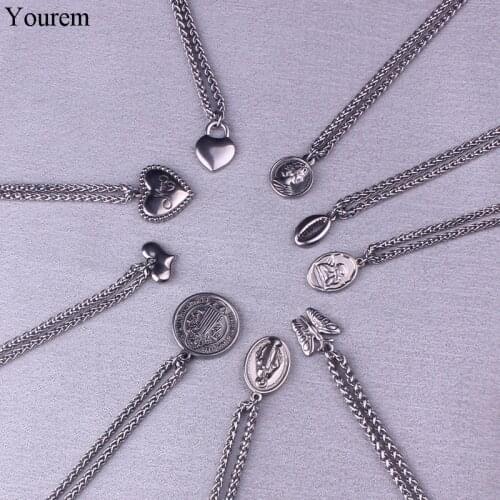 Yourem Stainless Steel Necklace For Men Dragon Bone Chain Jesus Heart Beauty Queen Pendant Necklaces For Women Jewelry