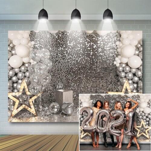 Party Decor Silver Glitter Dots Backdrop Bokeh Balloon Stars Props Wedding Photography Adult Birthday Background Photostudio