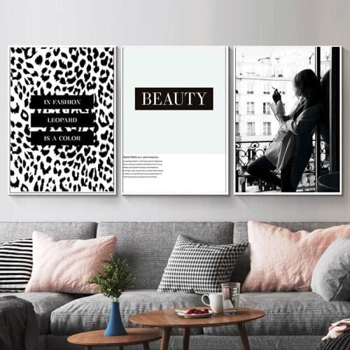 Self-adhesive Wall Sticker Fashion Black White Smoking Woman By The Window Poster Leopard Wall Art Pictures Home Decoration