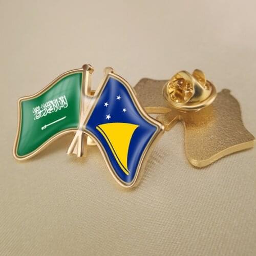 Saudi Arabia and Tokelau Crossed Double Friendship Flags Lapel Pins Brooch Badges