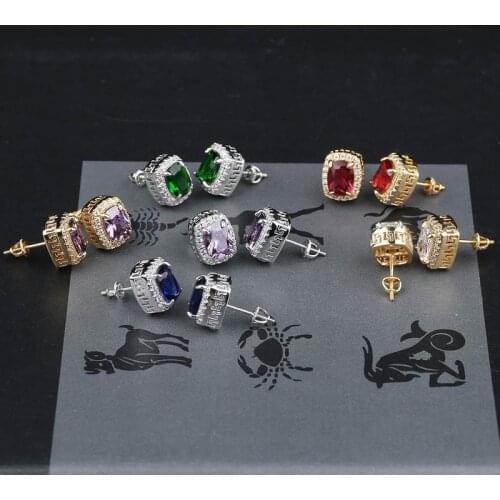 Gold Iced Out Stud Round Earrings With CZ for Men Punk Earrings Hip Hop Jewelry Streetwear Earring