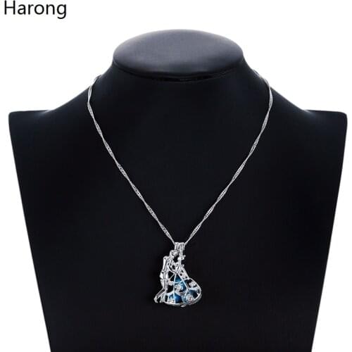 Fairy Cinderella Prince Pearl Pendant Necklace Woman Trend Blue Pearl Cage Bead Cage Detachable Necklace Jewelry Accessories