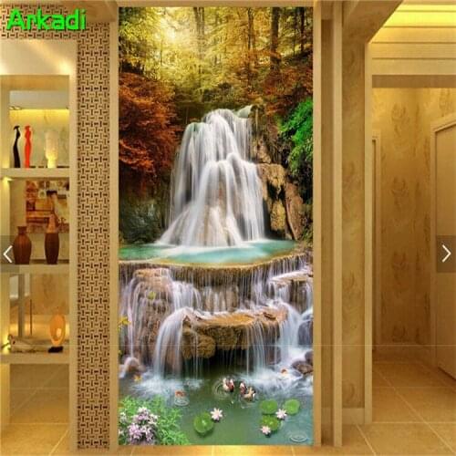 Modern high-definition golden maple leaf fish wall decoration forest water waterfall porch 3D background wall wallpaper