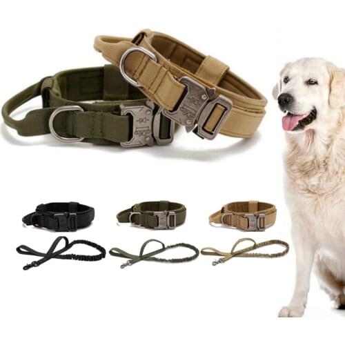 Medium Large Dog Collars Military Tactical Dog Collar Leash Elastic Rope Pet Dog Collar Sling Set For Walking Training Hunting