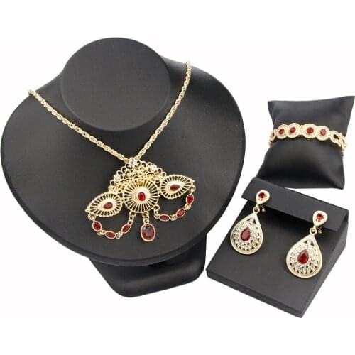 Sunspicems 2021 Morocco Women Wedding Jewelry Sets Gold Color Earring Necklace Bangle African Dubai Bridal Bijoux Indian Jewelry