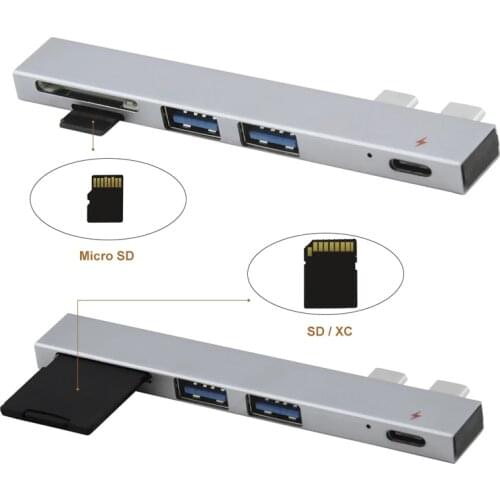 USB Hub With SD/TF Card Reader Aluminum Alloy Multi Type C Hub Cable Adapter Compatible For Apple MacBook Pro Laptop PC Extender