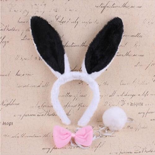 Sexy Lady Bunny Long Ear Plush Headband Tie Tai Halloween Party Christmas Day