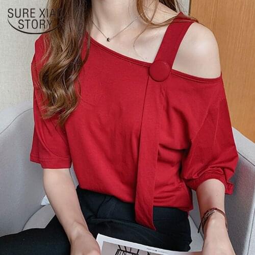 2021 Summer Korean Fashion Shirt Short Sleeve Solid Skew Collar Chiffon Blouse Women Loose Plus Size 4XL Ladies Tops 9451