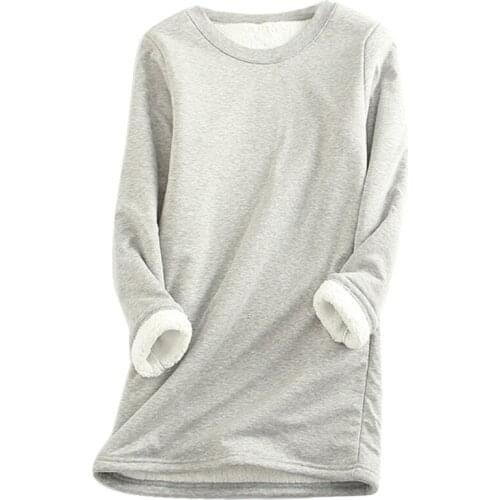 Women Long Sleeve O-Neck Sweatshirt Faux Fleece Lined Thermal Pullover Tunic Top MXMA