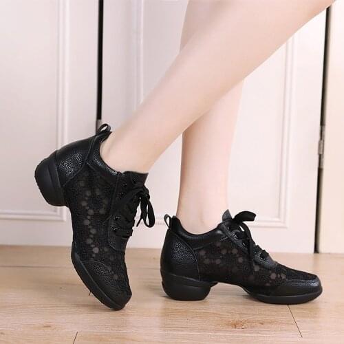Genuine Leather Dancing Shoes Female 2596 Sailor Dance Mesh Modern Square Dance Shoes Breathable Light Non-Slip Wearable Sweat