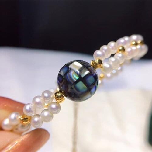 Free shipping popular peacock shell bead genuine natural pearl handmade gold women bracelet adjustable length wedding gift
