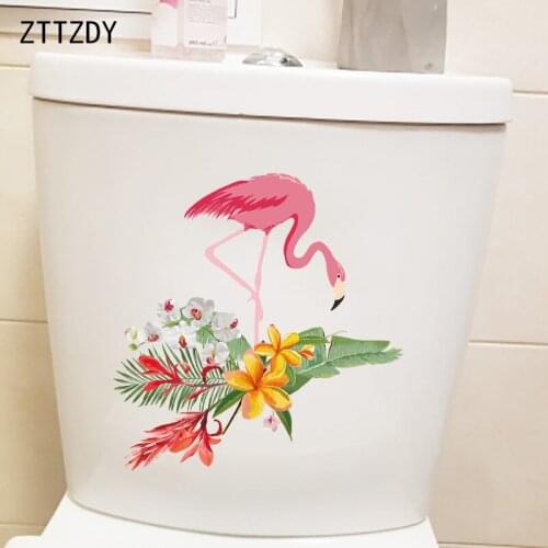 ZTTZDY 24×25.6CM Cartoon Flamingo WC Toilet Decoration Creative Home Room Wall Stickers T2-1288