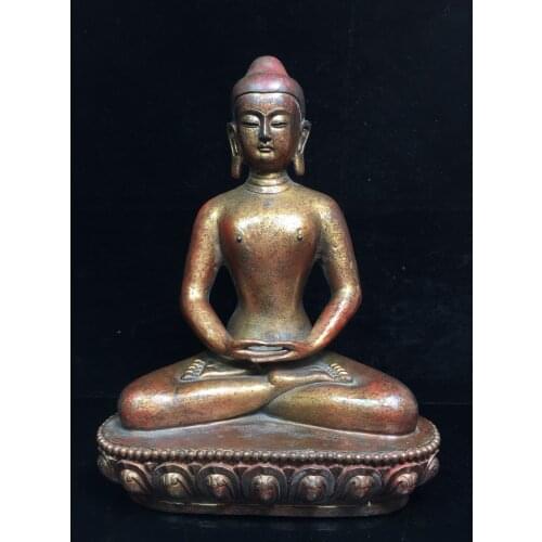 11"Tibet Temple Collection Old Bronze Cinnabar Lacquer Northern Wei Buddha Shakyamuni Buddha Statue Amitabha Enshrine the Buddha