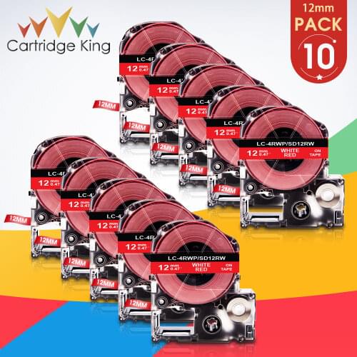 12mm White on Red SD12RW LK-4RWP Compatible for Epson KingJim Label Printers LC-4RWP Laminated Label Tapes Ribbon LC4RWP LW-300