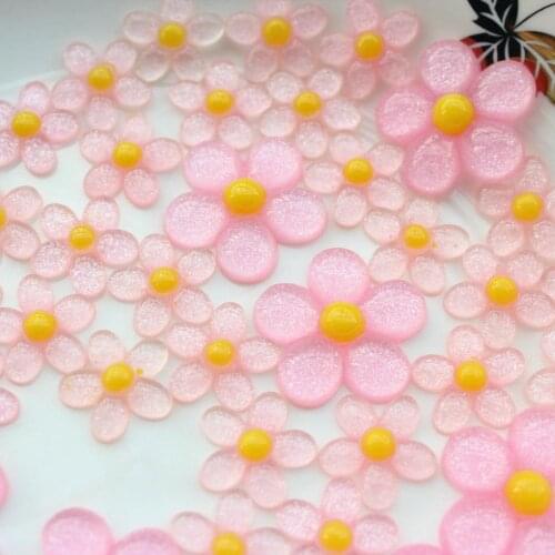 150pcs Pink Flower Resin Glitter lucite Cabochons sunflower mix size of 19mm-30mm flatback decoden